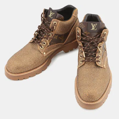 Pre-owned Louis Vuitton Oberkampf Line Encreboots Brown/gold Leather Rhinestone Size 10