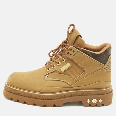 Pre-owned Louis Vuitton Oberkampf Size 38 Brown Nubuck Leather Combat Boots