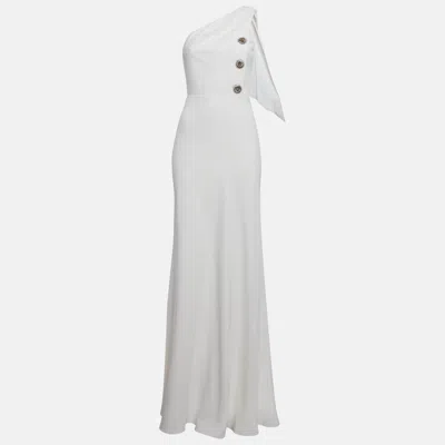 Pre-owned Louis Vuitton Off-white Crepe One Shoulder Maxi Dress S