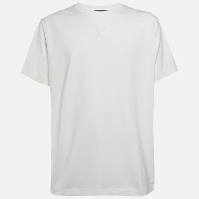 Pre-owned Louis Vuitton Off White Logo Embossed Cotton Crew Neck T-shirt L