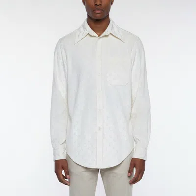 Pre-owned Louis Vuitton Off White Monogram Embossed Velvet Long Sleeve Shirt M