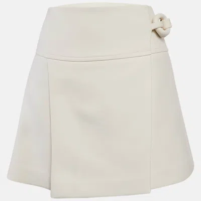 Pre-owned Louis Vuitton Off-white Wool Pleated Wrap Skirt S
