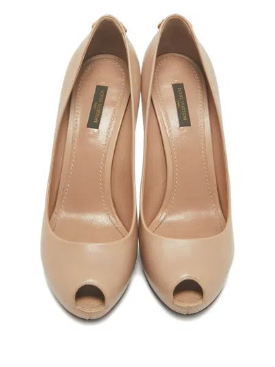 Pre-owned Louis Vuitton Oh Really! Peep-toe Leather Heeled Pumps In Neutral