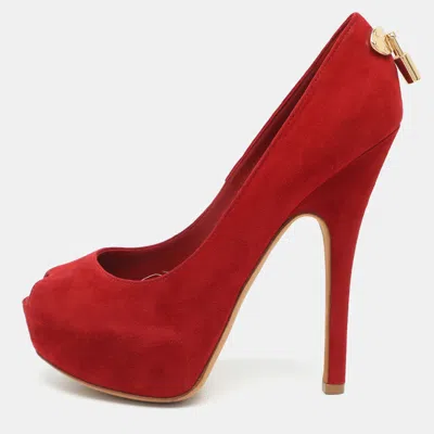 Pre-owned Louis Vuitton Oh Really! Size 36 Red Suede Platform Pumps