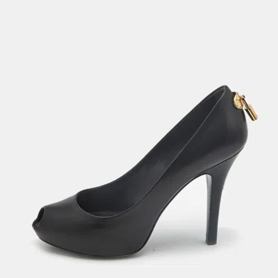 Pre-owned Louis Vuitton Oh Really! Size 37 Black Leather Platform Peep Toe Pumps
