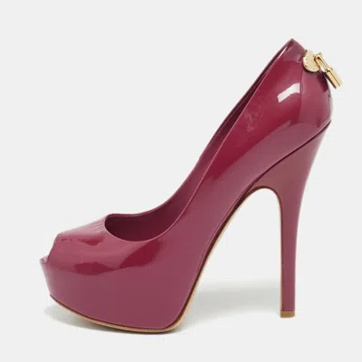 Pre-owned Louis Vuitton Oh Really! Size 37.5 Dark Pink Patent Leather Peep Toe Platform Pumps