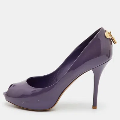 Pre-owned Louis Vuitton Oh Really! Size 39 Purple Patent Leather Platform Peep Toe Pumps