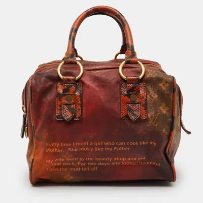 Pre-owned Louis Vuitton Ombre Monogram Canvas And Karung Leather Richard Prince Mancrazy Jokes Bag In Brown