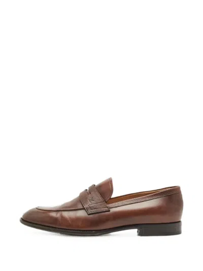 Pre-owned Louis Vuitton Ombre-effect Leather Penny Loafers In Brown