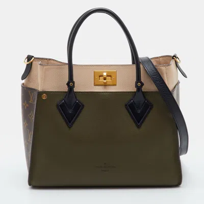 Pre-owned Louis Vuitton On My Side Green Mm Monogram Canvas And Leather Tote