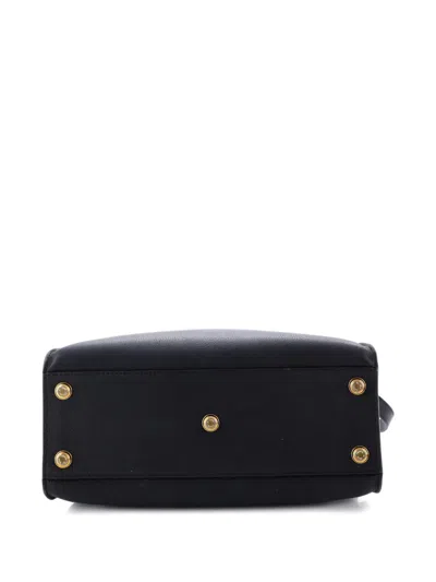 Pre-owned Louis Vuitton On My Side Leather With Monogram Canvas Mm Tote Bag In Black