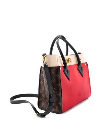 Pre-owned Louis Vuitton On My Side Leather With Monogram Canvas Mm Tote Bag In Brown