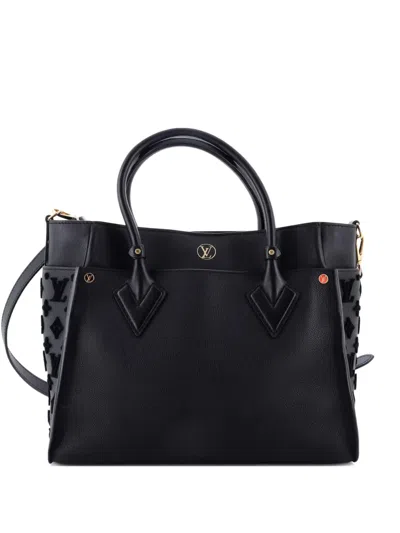 Pre-owned Louis Vuitton On My Side Monogram Tuffetage Leather Mm Tote Bag In Black