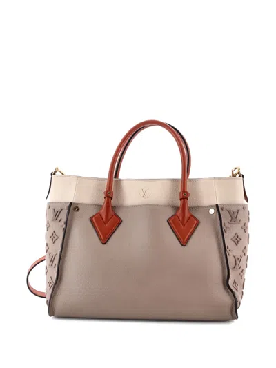 Pre-owned Louis Vuitton On My Side Monogram Tuffetage Leather Mm Tote Bag In Neutral