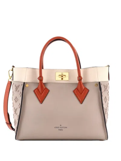 Pre-owned Louis Vuitton On My Side Monogram Tuffetage Leather Mm Tote Bag In Neutral