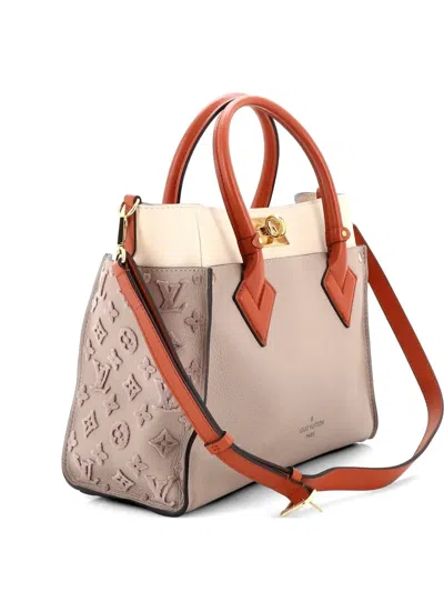 Pre-owned Louis Vuitton On My Side Monogram Tuffetage Leather Mm Tote Bag In Neutral