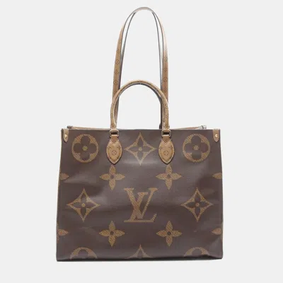 Pre-owned Louis Vuitton On The Go Gm Brown Monogram Giant Reverse Canvas Tote Bag