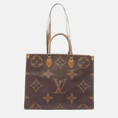 Pre-owned Louis Vuitton On The Go Gm Monogram Giant Reverse Tote Bag Coated Canvas Brown Beige