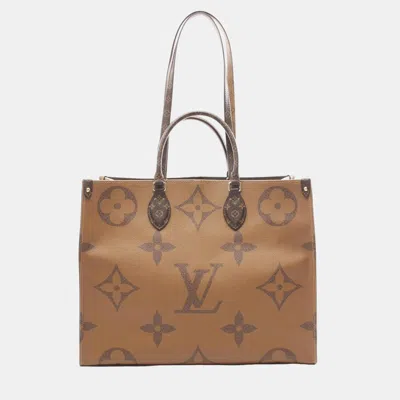 Pre-owned Louis Vuitton On The Go Gm Monogram Giant Reverse Tote Bag Coated Canvas Brown Beige