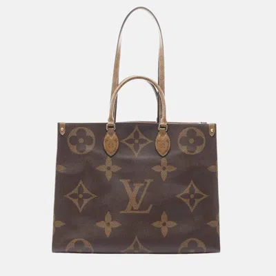 Pre-owned Louis Vuitton On The Go Gm Tote Bag Coated Canvas Monogram Giant Reverse Brown