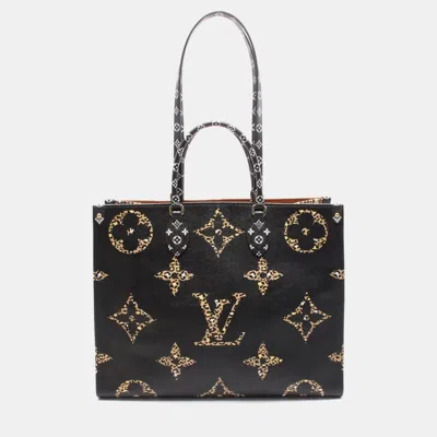 Pre-owned Louis Vuitton On The Go Gm Tote Bag Coated Canvas Monogram Jungle Brown Black White