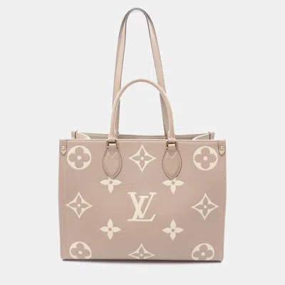 Pre-owned Louis Vuitton On The Go Mm 2way Shoulder Tote Bag Monogram Leather Beige