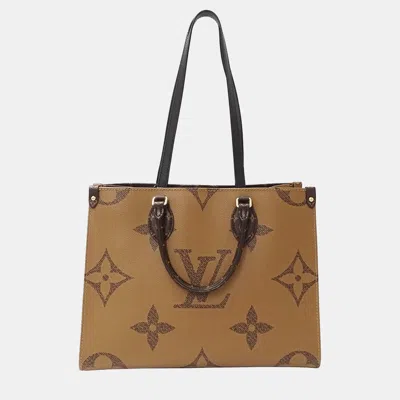 Pre-owned Louis Vuitton On The Go Mm Giant Brown Monogram Canvas Tote Bag