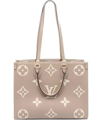 Pre-owned Louis Vuitton On-the-go Mm Monogram Leather Shoulder Bag In Neutral