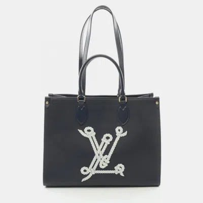 Pre-owned Louis Vuitton On The Go Mm Sailor's Knot Nautical 1022 Tote Bag Leather Navy In Blue