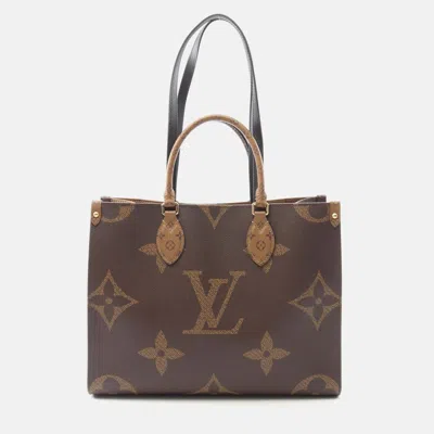Pre-owned Louis Vuitton On The Go Mm Shoulder Tote Bag M45321 Monogram Giant Reverse Used In Brown