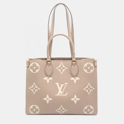 Pre-owned Louis Vuitton On The Go Mm Shoulder Tote Bag Monogram Leather Beige In Sand
