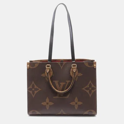 Pre-owned Louis Vuitton On The Go Mm Tote Bag Coated Canvas Leather Monogram Giant Reverse Brown Beige