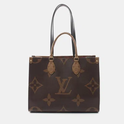 Pre-owned Louis Vuitton On The Go Mm Tote Bag Coated Canvas Leather Monogram Giant Reverse Brown Beige