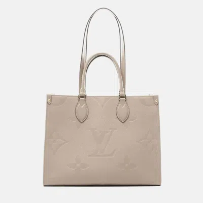 Pre-owned Louis Vuitton On The Go Mm Tote Bag Leather Monogram Empreinte Beige In Sand