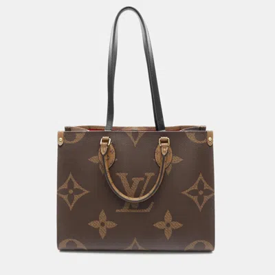 Pre-owned Louis Vuitton On The Go Mm Tote Bag Monogram Giant Brown Beige