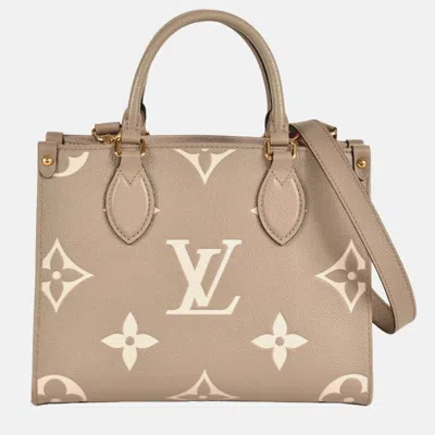 Pre-owned Louis Vuitton On The Go Pm Tote Bag Monogram Empreinte Beige Bicolor Tourterelle Creme In Sand