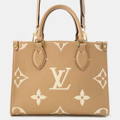 Pre-owned Louis Vuitton Onthego Arizona/claim Bicolor Monogram Empreinte Leather Size Pm In Sand