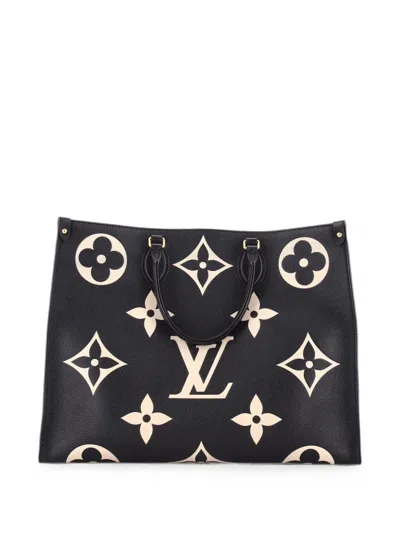 Pre-owned Louis Vuitton Onthego Bicolor Monogram Empreinte Giant Gm Tote Bag In ブラック