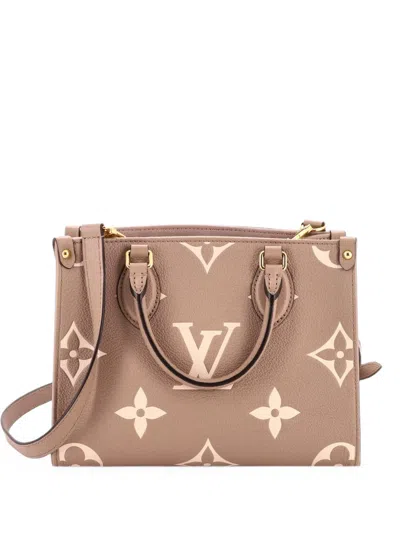 Pre-owned Louis Vuitton Onthego Bicolor Monogram Empreinte Giant Pm Tote Bag In Brown