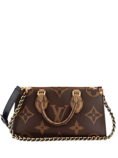 Pre-owned Louis Vuitton Onthego Chain Reverse Monogram Giant East West Tote Bag In Brown