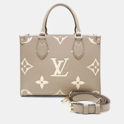Pre-owned Louis Vuitton Onthego Cream Bicolor Monogram Empreinte Tourterelle Pm Handbag In White