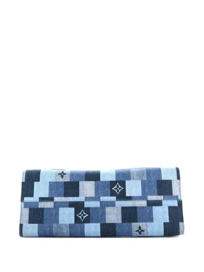 Pre-owned Louis Vuitton Onthego Damier And Monogram Patchwork Denim Gm Tote Bag In Blue
