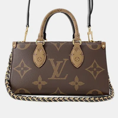 Pre-owned Louis Vuitton Onthego Ew Chain Red Monogram Reverse Canvas Monogram Giant In Brown