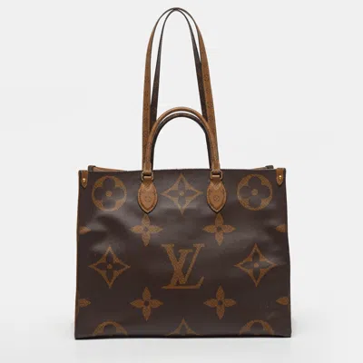 Pre-owned Louis Vuitton Onthego Gm Monogram Reverse Canvas Bag In Brown