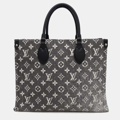 Pre-owned Louis Vuitton Onthego Gray Monogram Jacquard Denim Size Mm