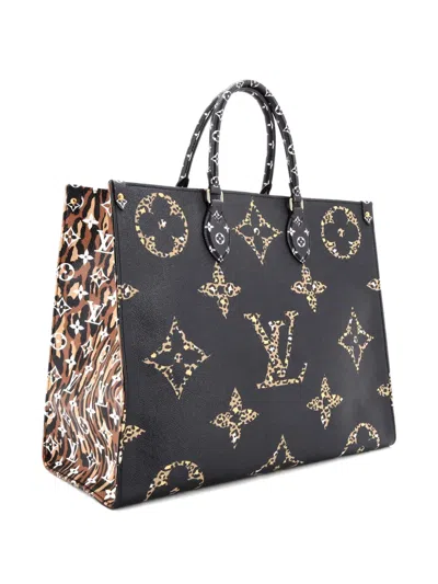 Pre-owned Louis Vuitton Onthego Limited Edition Jungle Monogram Giant Gm Tote Bag In Black