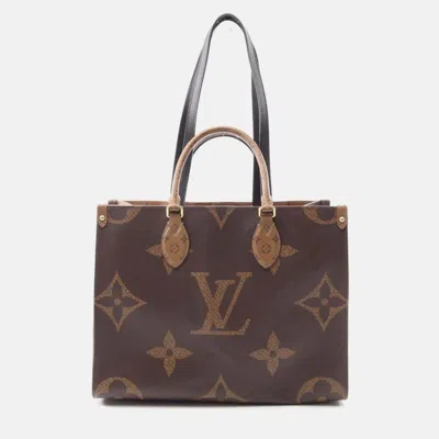 Pre-owned Louis Vuitton Onthego Mm Brown Monogram Giant Reverse Shoulder Bag