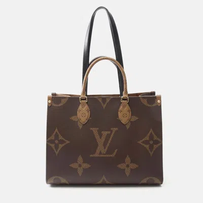 Pre-owned Louis Vuitton Onthego Mm Brown Monogram Giant Reverse Shoulder Tote Bag