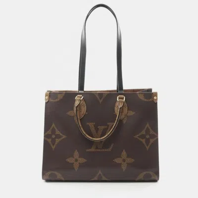 Pre-owned Louis Vuitton Onthego Mm Monogram Giant Reverse Canvas Tote Bag In Brown