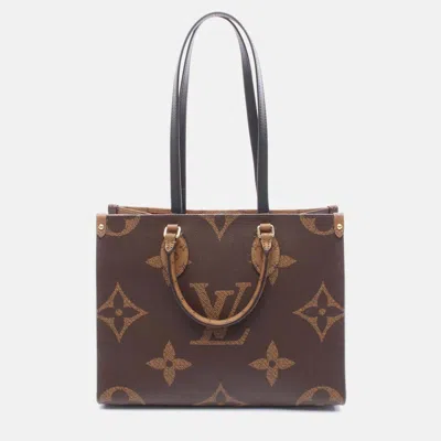 Pre-owned Louis Vuitton Onthego Mm Monogram Giant Reverse Shoulder Tote Bag In Brown